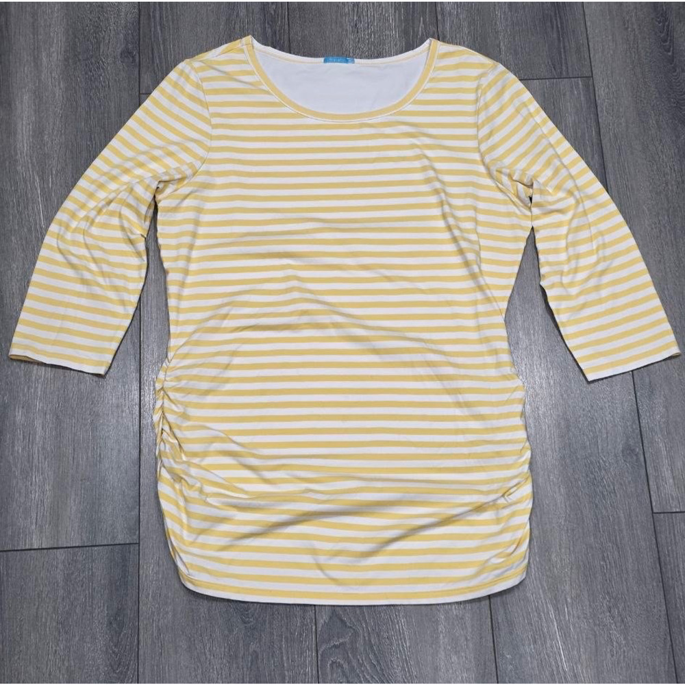 J MCLAUGHLIN yellow stripe Catalina cloth 3/4 sleeve tiered dress XL A004656